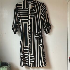 New York & Company Black and Cream Striped Dress